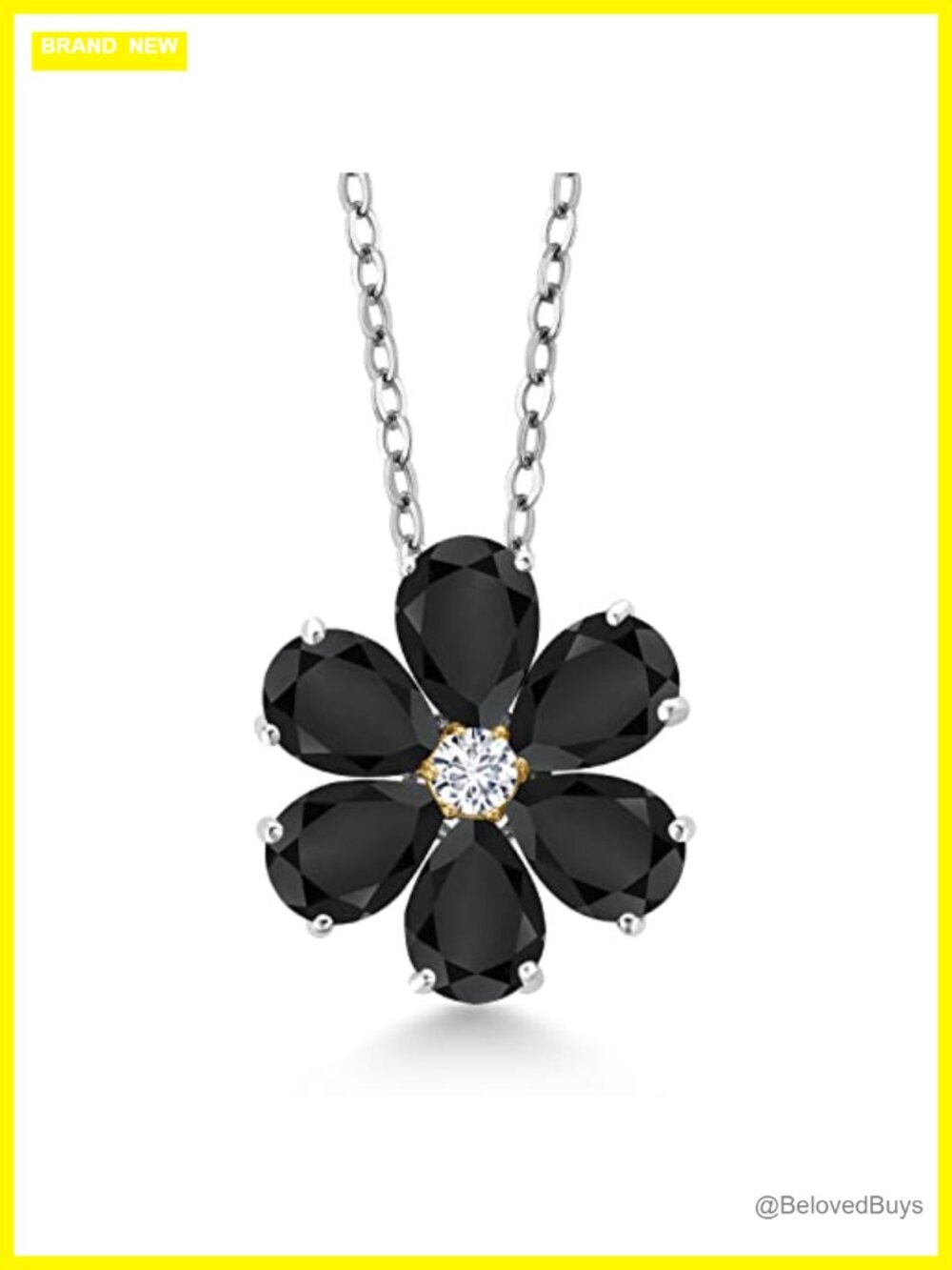 2.35 Cttw Pear Black Onyx & Diamond Pendant Necklace 925 Sterling Silver and